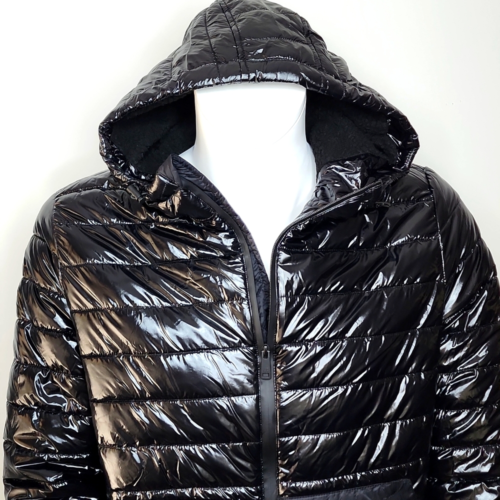 KENNETH COLE NEW YORK FAUX FUR MENS JACKET, BLACK WITH HOODIE